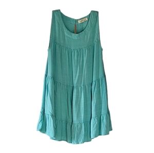 Indigo Soul aqua sleeveless tiered shirt with jewel neckline size small